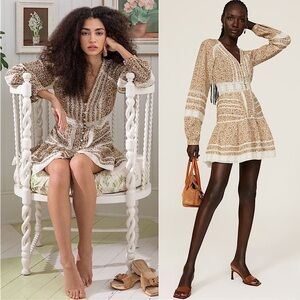 VERONICA BEARD Floral Lace Trim Pintuck Pleat Puff Long Sleeve Ruffled Dress‎ 12